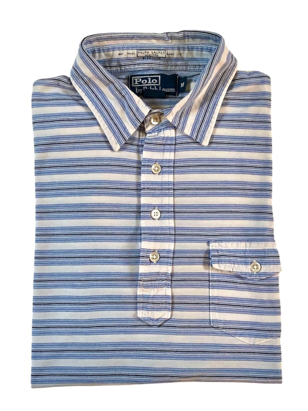 VINTAGE 90s POLO RALPH LAUREN "BLEEKER" STRIPED POPOVER SHIRT - SIZE MEN’S M